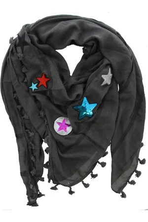 DIelay Hippe sjaal flosjes - patches sterren sieraden - 140x140 cm