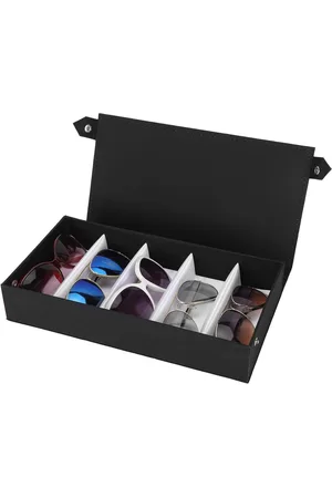 Merkloos Practical 5 Slots Sunglasses Display Organizer - Black Storage Box for Multiple Glasses - Eyeglasses Jewelry Collection Holder for Dresser Closet Travel