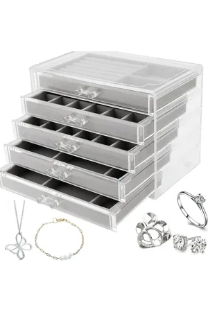 Merkloos Helder acryl sieradendoosje met 5 laden - transparant verstelbaar fluwelen sieradenopberger - oorbellen ringen halskettingen armbanden sieradendisplay - 237 x 175 x 15 cm