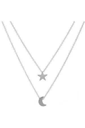 Bixorp Dubbele Ketting met Ster en Maan Zilverkleurig - Multilayer Ketting
