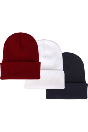ASTRADAVI Beanie Hats - Muts - Warme Unisex Skimutsen Hoofddeksels - 3 Stuks Winter Mutsen - Bordeaux, Wit, Donker Grijs
