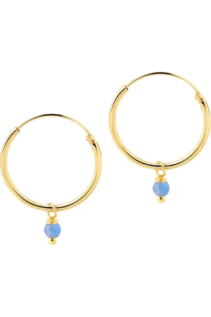 JUULRY Goud Plated Hoops met Blauwe Steen