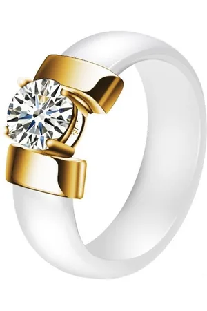 Cilla Jewels Dames ring Keramiek Wit met Goudkleurig-17mm