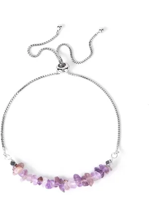 Kasey Armband Met Amethist Steentjes - Edelsteen Armband - Natuursteen Armband - Armband Dames - Zilverkleurig - Verstelbaar