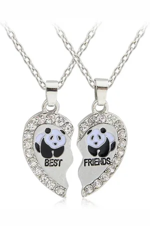 Bixorp Friends BFF Ketting voor 2 met Zilverkleurig Hartje Panda - Vriendschapsketting Meisjes - Best Friends Ketting Vriendschap Cadeau voor Twee