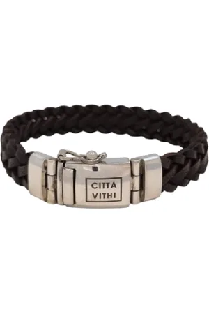 Jonline Zilveren Citta Vithi Bruin Leren Gevlochten Buddha Armband model 16 maat S