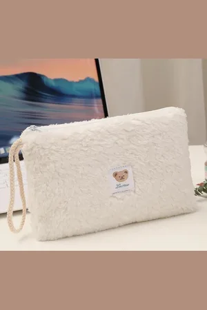 Merkloos Teddy Make-up Tas - Make Up Organizer - Etui - Tasje voor Make-up - Reistas - Skincare Organizer - Reis Toilettas - Makeup Organizers - Cosmetica Tas - Stoffen Tasje - Ook Voor Kwasten