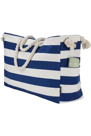 Merkloos Strandtas, grote strandtas, dames, strandtas, familie, canvas met ritssluiting, strandtas, XXXL, badtas, schoudertas, shopper, donkerblauw, Bohemien