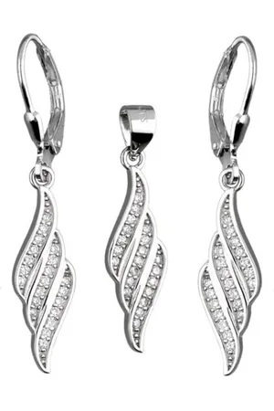 Zilver Oorbellen met Hanger - Sprankelend Set met Zirkonia - Oorbellen met Hanger - 925 - Amona Jewelry