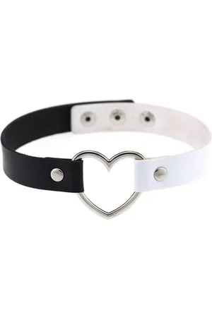 KIMU Choker Wit Hartje - Pu Leer Collar Ketting Hart Halsband Festival