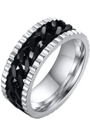 LGT JWLS LGT Jewels edelstaal heren ring Cuban Link Zilver Zwart-21.5mm