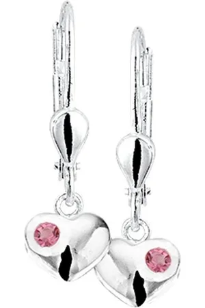 Yo&No Oorbellen - Zilver - Oorhangers - Hart - Brisur haak - Strass roze - 22mm - 7,5mm - Kinderen - Zilver 925