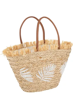 J-line Strandtas Blad Jute /wit - 24x45x56cm