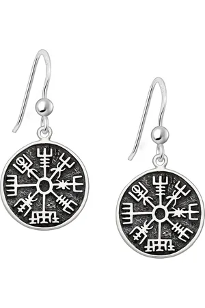 EAR IT UP Oorbellen - Vegvisir - Viking - Amulet - Icelandic magical stave - Haak - Geoxideerd 925 sterling - 31 x 15 mm - 1 paar