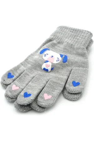 Merkloos Kinderhandschoenen meisjes licht met hondje en hartjes