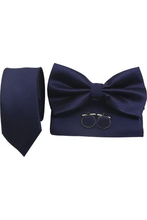 Sorprese Stropdas Set - Ruit - Donker Blauw Smal - inclusief strik pochet en manchetknopen - stropdassen voor heren - vlinderdas - Cadeau