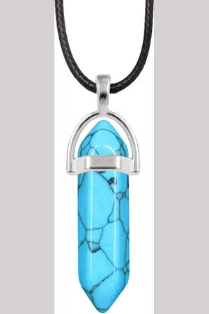 Bixorp Gems Hanger aan Faux Leren Koord - Edelsteen Ketting - Edelstenen Staafje met Stainless Steel omhuizing - 45/50cm Damesketting