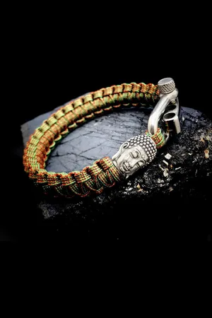 Behave Paracord Armband met 925 Zilveren 3D Buddha Bedel (Spacer) van 12 gram Zilver, Stainless Steel (RVS) slot verstelbaar in 3 maten .