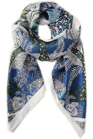 Lazy Cat Dames Sjaal – Halsdoek – Blauwe Bloemen – Hoofddoek – 90 x 90 cm