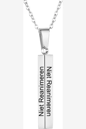 Amodi Gegraveerde Niet Reanimeren Ketting - Niet Reanimeren Penning - Do Not Resuscitate - Gegraveerd - Vierkante Bar - Balk - Kubus - Roestvrij Staal - RVS - Verstelbaar