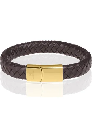 Memphis Gevlochten leren armband Bruin Goudkleurig-21cm