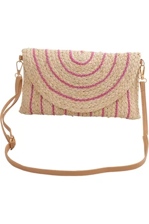 Merkloos Schoudertas Nica Roze - clutch - beach stijl - afneembare schouderband - gevlochten stro - magnetische sluiting
