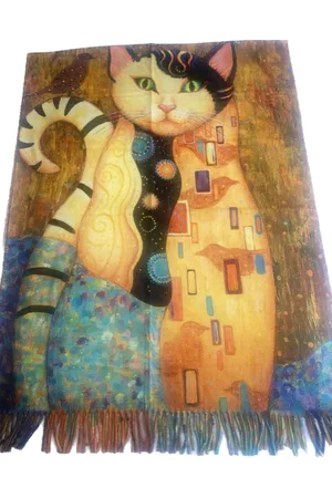 Merkloos Sjaal schilderij Gustav Klimt de kat van dikker materiaal met 2 kanten (1 kant effen)