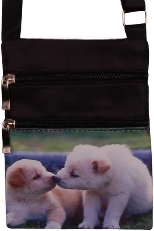 S.Y.W Schoudertasje - Schattige Puppies Honden - Zwart - Verstelbaar - 19x14,5cm