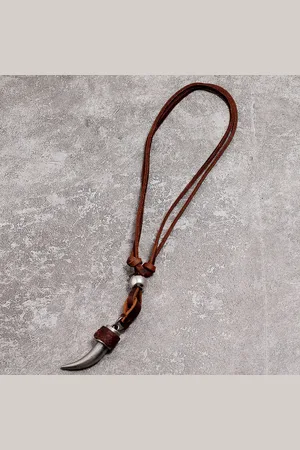 Sorprese Ketting Heren - Vintage - Imitatie Haaientand - Leer - Verstelbaar - Leren Heren Ketting - cadeau - Model X