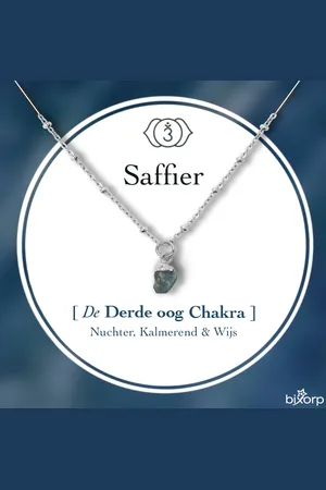 Bixorp Gems Ruwe Saffier Chakra Ketting - Zilverkleurig Roestvrij Staal - 36cm + 8cm verstelbaar