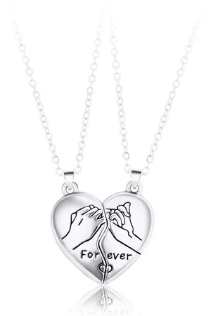 Bixorp Friends BFF Ketting voor 2 Hartje met Pinky Promise Magnetisch - Zilverkleurig - Best Friends Ketting Vriendschap Cadeau voor Twee