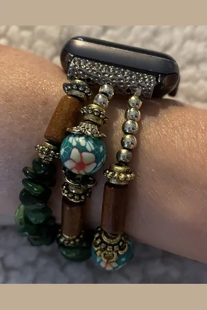 Merkloos Applewatch horlogebandje Bohemian ibiza 42/44/45mm glazen kralen aan elastische band