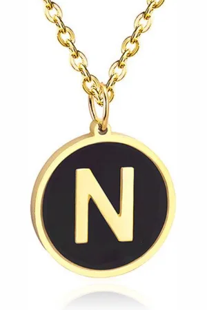 Cilla Jewels Goudkleurige Dames Schakelketting met Zwarte Kettinghanger Letter N