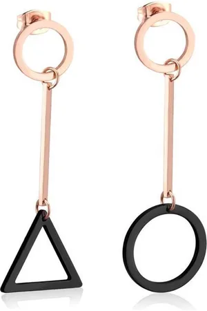 Cilla Jewels Cirkel Driehoek oorhangers Edelstaal Rose met Zwart