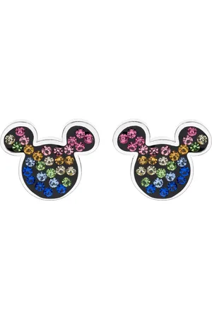 Disney 4-DIS001 Zilveren Mickey Mouse Oorbellen - Mickey Oorknopjes - Sieraden - 10,3x8,5mm - 925 - Zilver - Kristal - Multikleuren