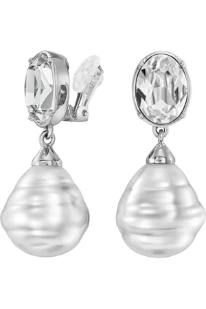 Traveller Clip Oorbellen - Oorclips Dames - Hangers - Zilverkleurig - Barok Parels -20x17 mm- Wit - Kristallen - Geplatineerd - 42x17 mm- 114285