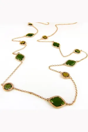 SOPHIE Zilveren halsketting halssnoer collier roos goud verguld Model Pret a Porter groene stenen