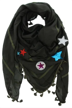 DIelay Hippe sjaal flosjes - patches sterren sieraden - 140x140 cm