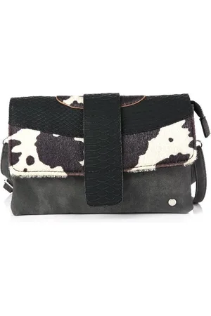Merkloos Schoudertasje/Crossbody - Clutch Cow - Koeienvacht - Zwart/Khaki