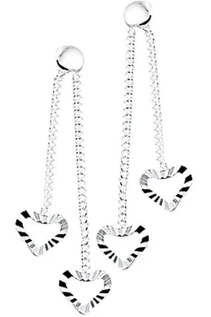 Yo&No Oorbellen - Zilver - Oorhangers - Hart - Steker - Gediamanteerd - 28mm - 5,8mm - Kinderen - Zilver 925