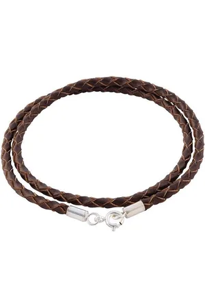 AuBor ®. Gevlochten leren ketting met zilveren sluiting. . 4mm × 90cm
