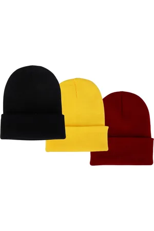 ASTRADAVI Beanie Hats - Muts - Warme Unisex Skimutsen Hoofddeksels - 3 Stuks Winter Mutsen - , Geel, Bordeaux