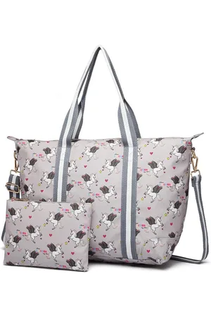 MISS LULÙ Weekendtas - Reistas - Sporttas - Opvouwbaar Strandtas - Unicorn print (E6641 UN-GY)