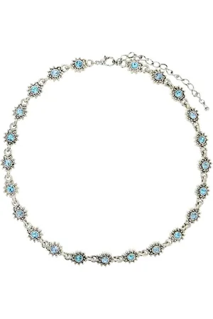 Behave Zilverkleurige bloemetjes ketting met blauwe steentjes