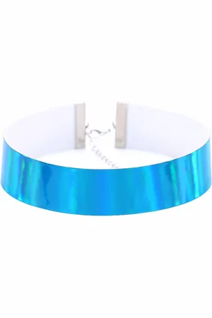 KIMU Choker Iridescent - Holografische Ketting Halsband Collar PVC - Sexy Blauwe Nekband Halsbandje Halsketting Y2K 90