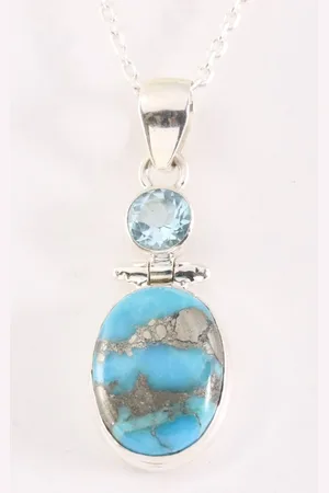 AsiAsia Zilveren hanger met blauwe koperturkoois en topaas aan ketting