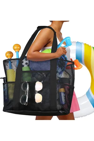 Merkloos Grote net-strandtas, opvouwbare reis-boodschappentas, opbergtas met ritssluiting, multifunctionele zanddichte handtassen voor familievakantie, winkelen, fitness, picknick