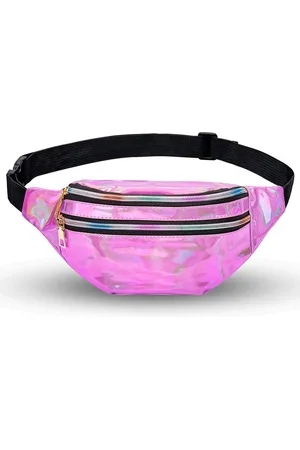 KIMU Heuptas Holografisch Twee Ritsen - Iridescent Fanny Pack Met Drie Vakken - Zwarte Band -tasje Heuptasje Festival