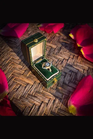 Merkloos Mini vintage ringdoosje - retro groen - rechthoekig