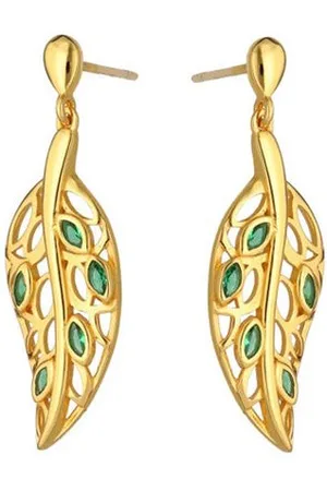 Zilver Goudkleurig Oorbellen Dames - Leafy Green Earrings - Verguld Echte 925 - Amona Jewelry